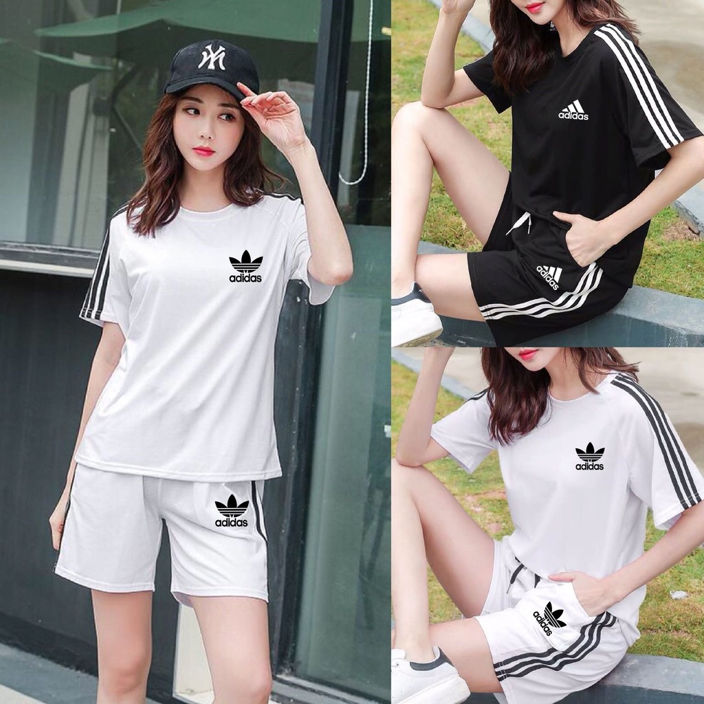 Bộ Đồ Thể Thao Adidas Gồm Quần Short + Áo Tay Ngắn Dành Cho Cặp Đôi