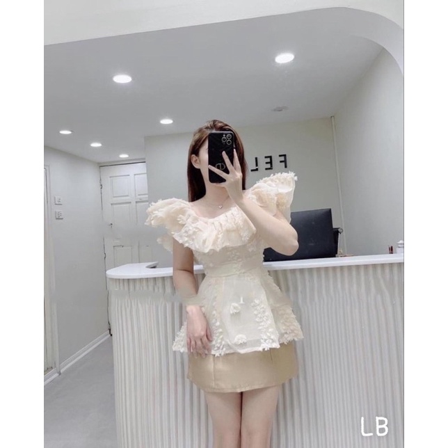 Sét áo trễ vai tay bồng + chân váy [ Kèm ảnh thật ]
