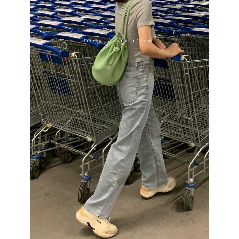 Túi Đeo Vai Dây Rút Cỡ Lớn Màu Trà Xanh Dễ Thương