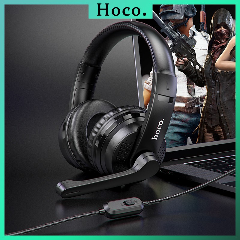 Tai nghe chụp tai có mic game hoco W103 điều chỉnh âm lượng chơi game pubg liên quân trên PC máy tính điện thoại laptop