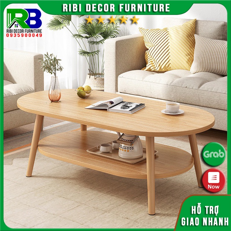 Bàn sofa, bàn trà sofa hình Ovan 2 tầng cạnh cong tròn chân gỗ tự nhiên chắc chắn hiện đại BSF212
