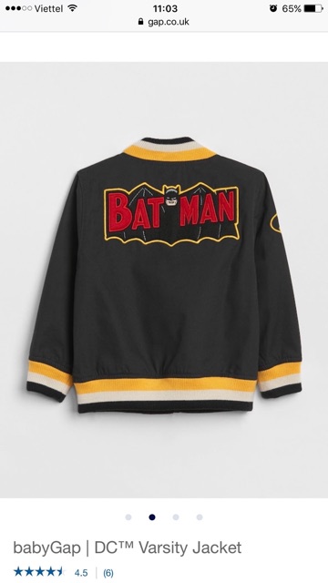 Áo Bomber Bé Trai Logo Bat Man Đen Gap