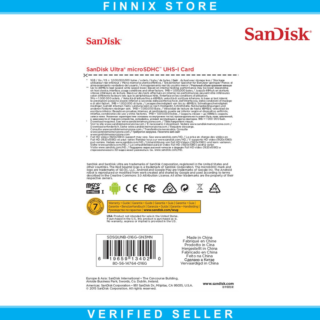 Thẻ Nhớ Sandisk Ultra Microsdhc 16gb 80mb / S Class 10 - Microsd