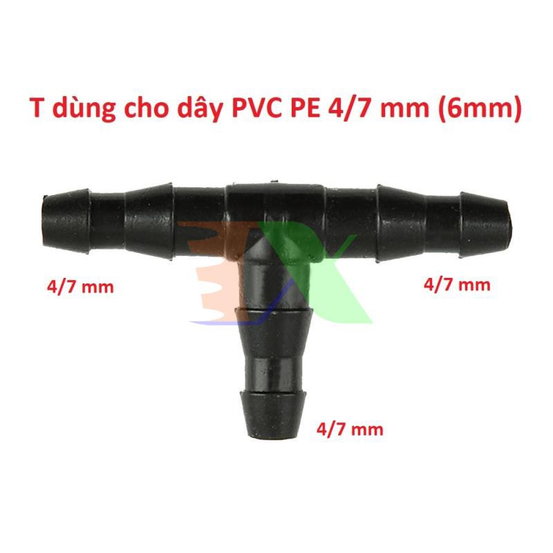 Tê chia cho ống Φ4/7 6 mm TE47, T chia 3 cho ống PE, LDPE, HDPE, PVC 4/7