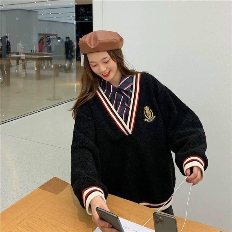 áo lông phối cổ sơ mi hotren⚡️FREESHIP EXTRA⚡️