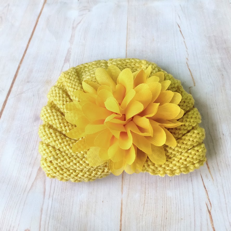 Nón Turban len đính hoa voan dễ thương cho bé gái sơ sinh-12 tháng