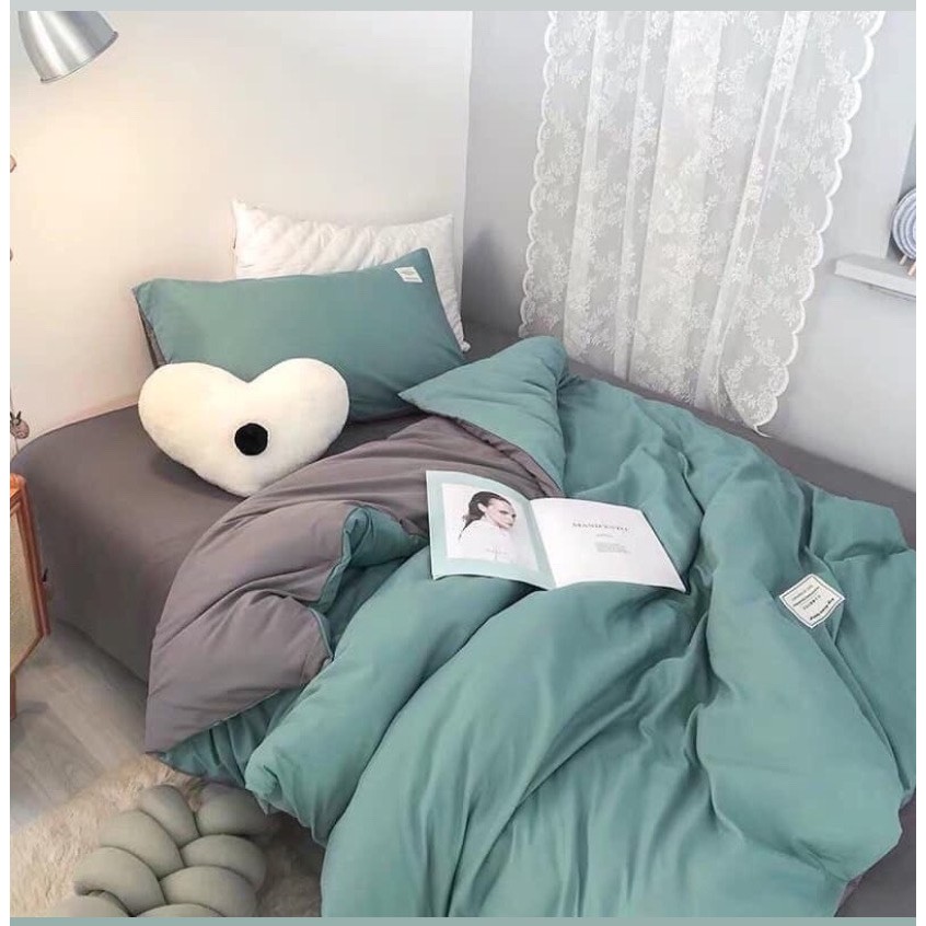 Bộ chăn ga và vỏ gối cotton tc basic Mùa Decor- Màu Beige phối Ghi Xám và các màu khác