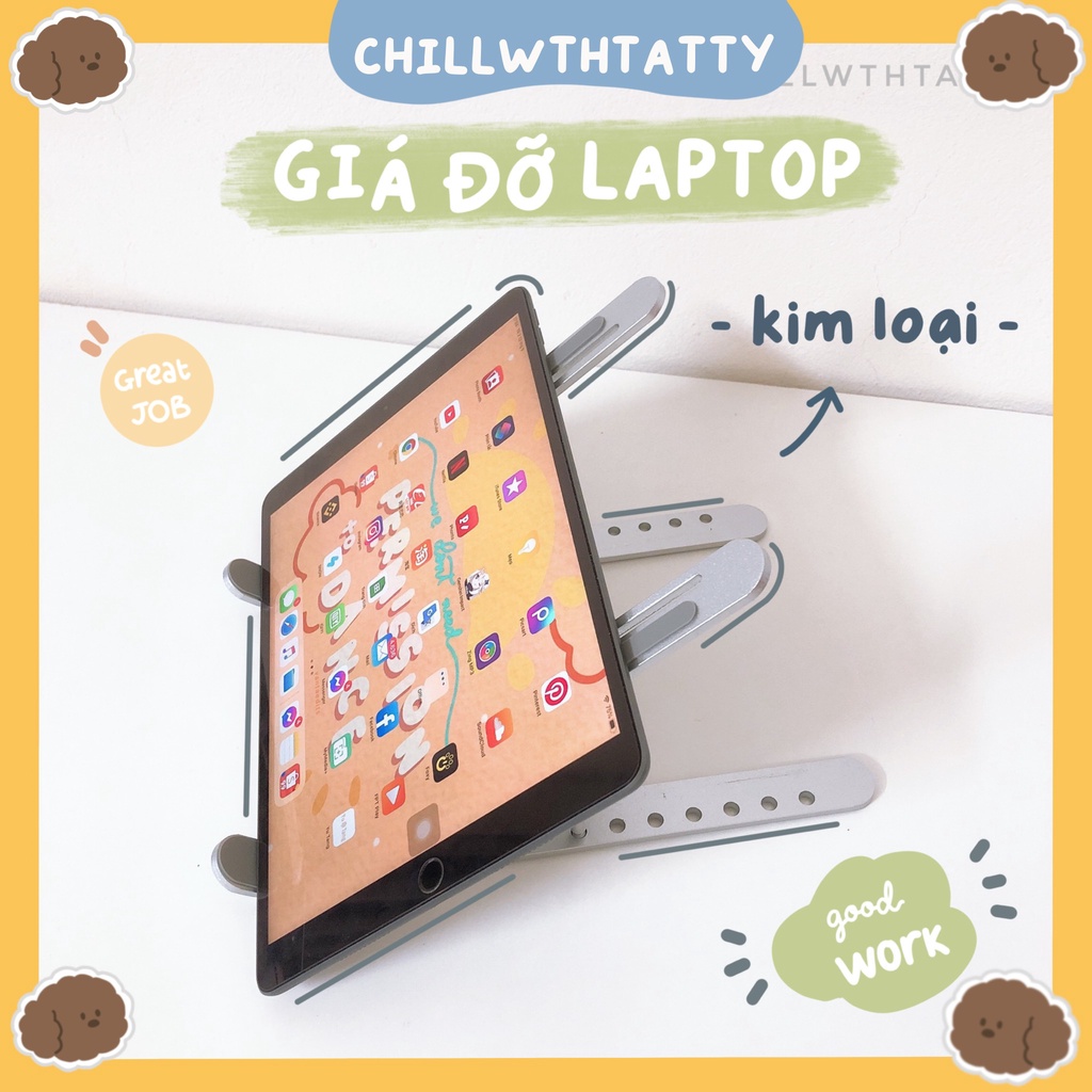 Giá Đỡ Laptop Hợp Kim Nhôm Cao Cấp Có Thể Gấp Gọn Tản Nhiệt cho Laptop/ Macbook, Ipad với 7 Vị Trí Điều Chỉnh Góc Độ