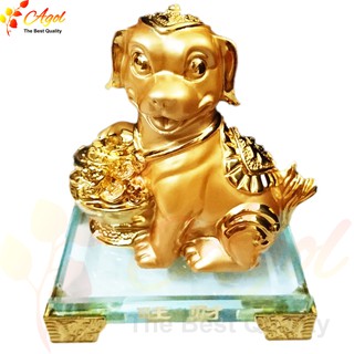 TƯỢNG CHÚ CHÓ VÀNG - ĐẾ THỦY TINH CAO CẤP