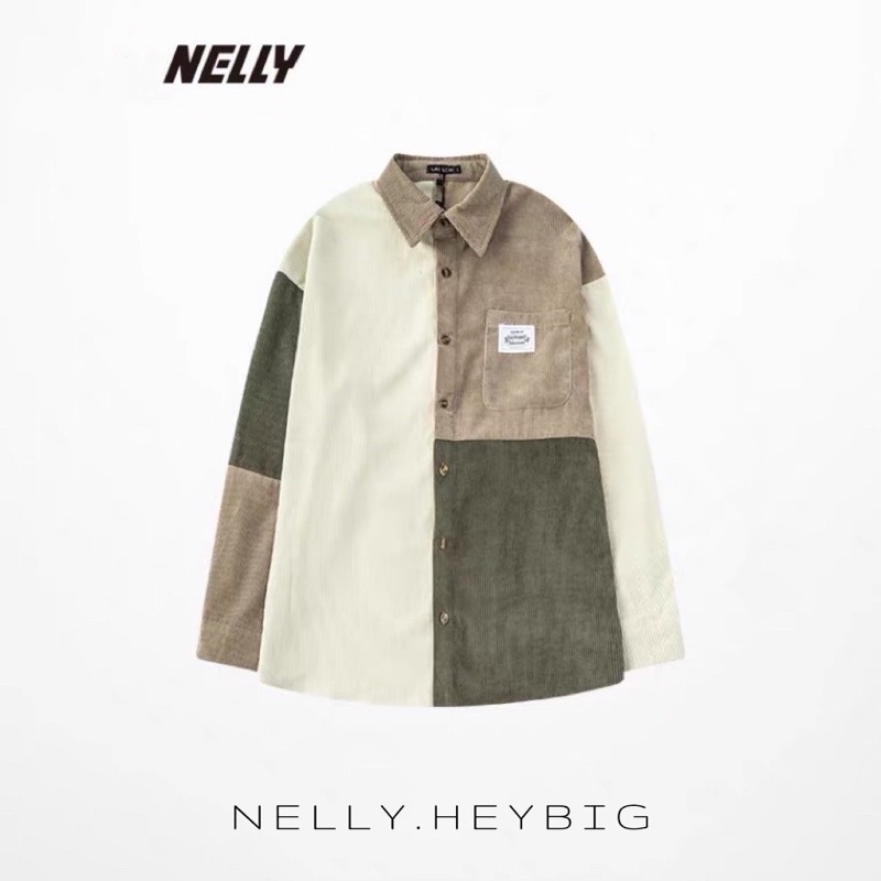 Áo sơ mi len tăm  Nelly Heybig tay dài form rộng họa tiết phối màu cho nam nữ 45 30
