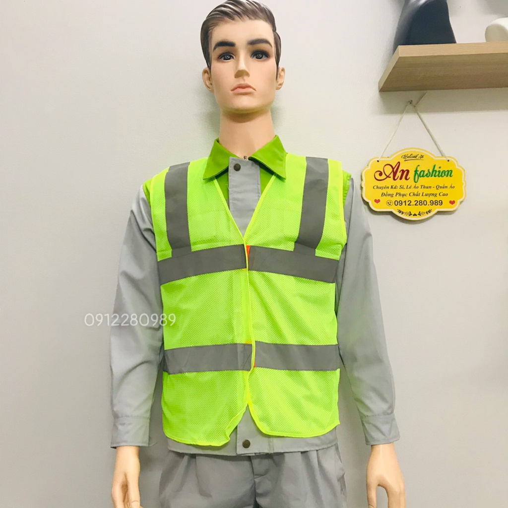 Áo ghi lê bảo hộ lao động gắn phản quang vải lưới thoáng mát - Áo kỹ thuật _ Hình chụp thật