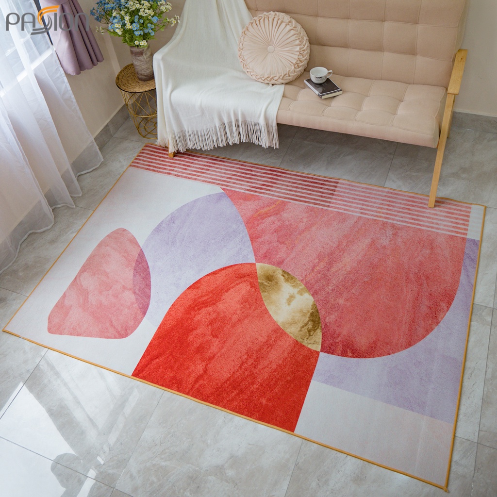 Thảm Nhung Nỉ Trải Sàn Họa Tiết Bắc Âu Retro Hình Học nâu