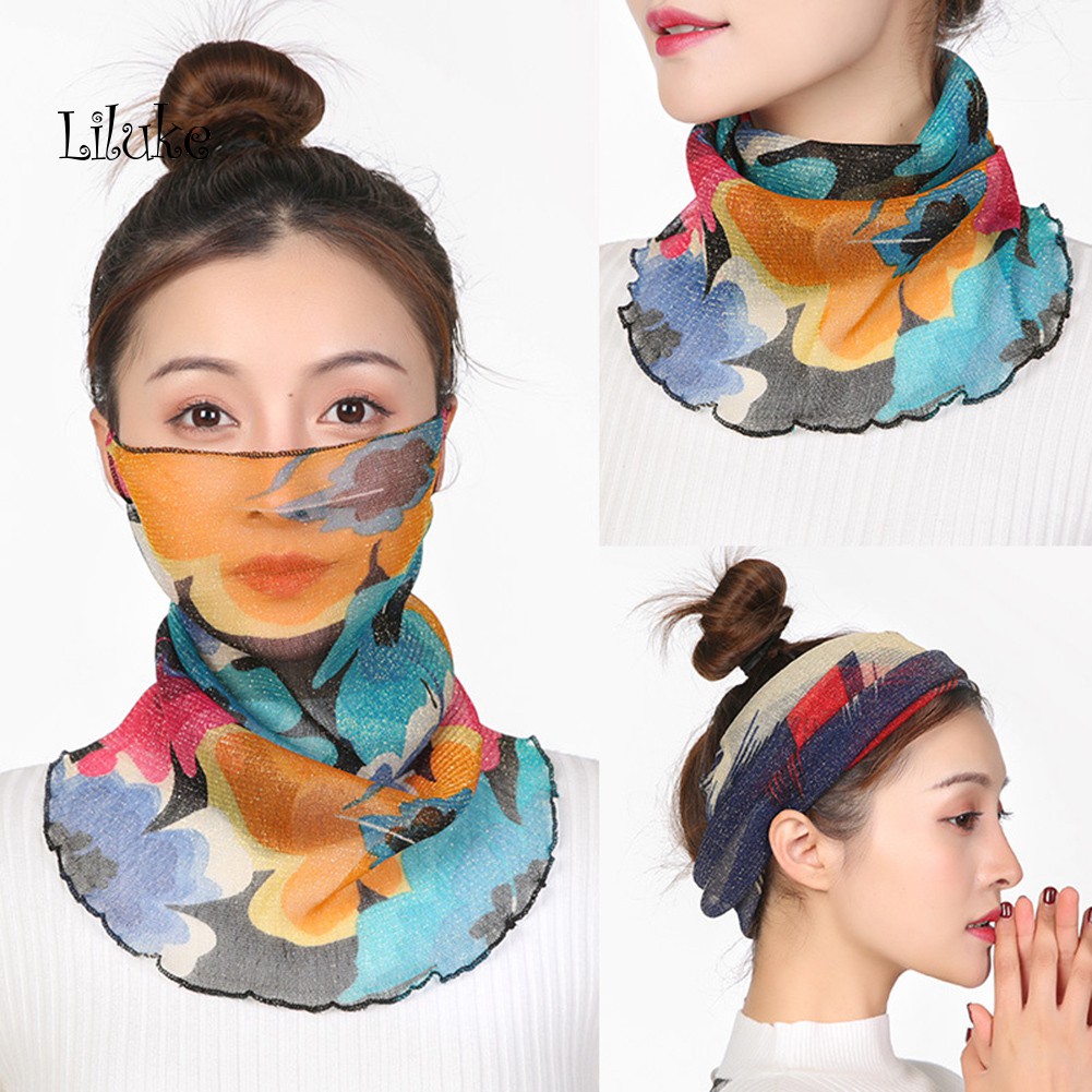 Khăn Choàng Cổ Kiêm Khẩu Trang Chống Tia UV In Họa Tiết Hoa Thoáng Khí Dành Cho Nữ