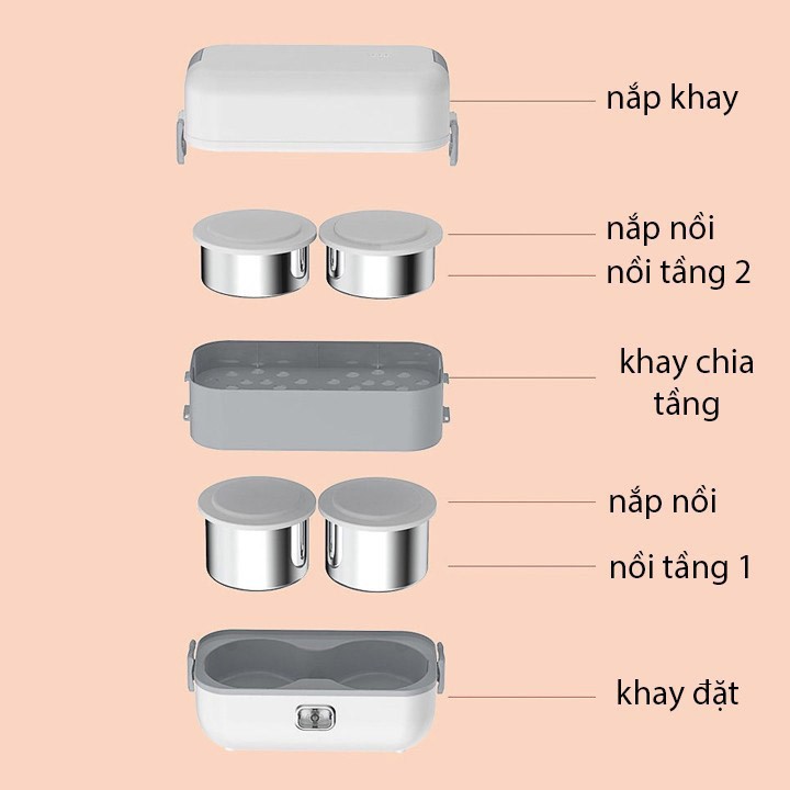 [Freeship] Hộp Cơm Điện Hâm Nóng Đồ Ăn Thông Minh Hiện Đại 2 Tầng Electric Lunch Box Vmartcook | BigBuy360 - bigbuy360.vn