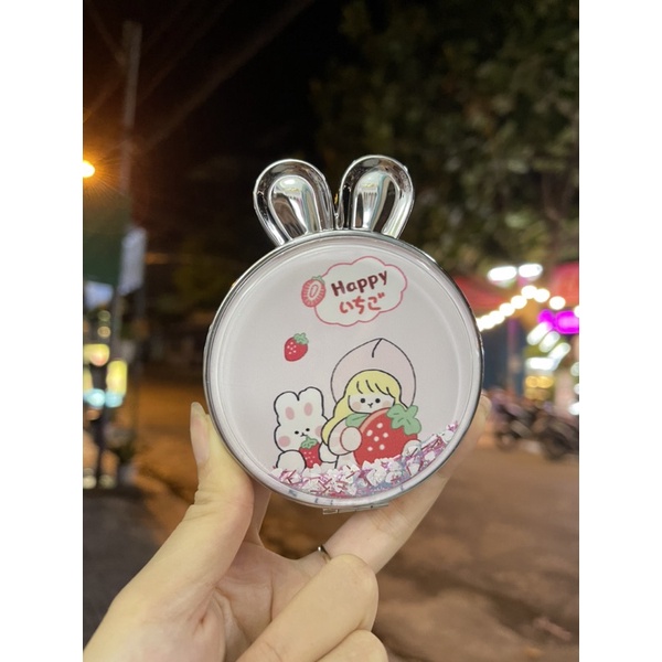 Gương cầm tay mini  hình  tai thỏ nhũ kim tuyến