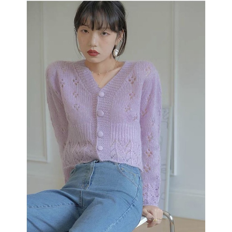 Áo Khoác Cardigan Dệt Kim Mỏng Dáng Ngắn Cổ Chữ V Thời Trang Xuân Thu Cao Cấp Cho Nữ