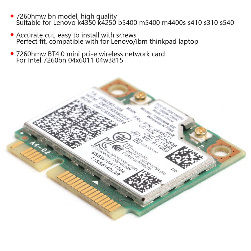 Card Wifi Mini Pci E Bt 4.0 Cho Intel 04x6011 04w3815 / Lenovo K4350 K4250 7260hmw Bn