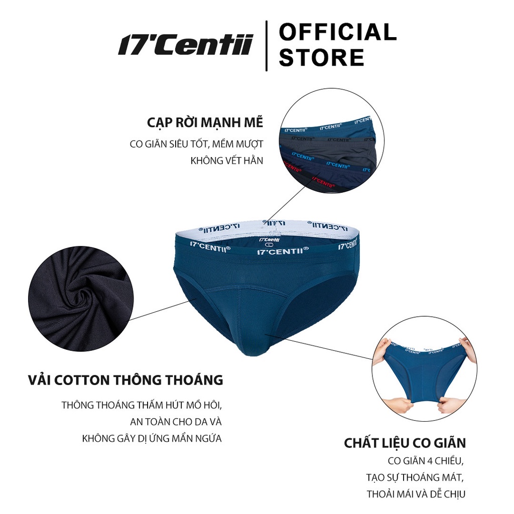Combo 4 Quần Lót Sịp Nam Tam Giác Cotton 2 Lưng 17CENTII Cao Cấp Tôn Dáng Ôm Trọn Vòng 3 Kháng Khuẩn Thoáng Khí