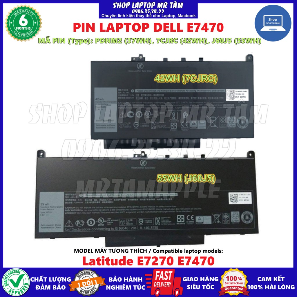 (BATTERY) PIN LAPTOP DELL E7470 (ZIN) - 4 CELL - Latitude E7270 E7470, J60J5 MC34Y 242WD GG4FM