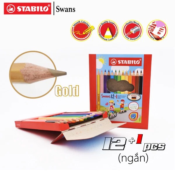 Hộp bút chì màu tẩy xóa được STABILO Swans 12+1 ngắn/dài