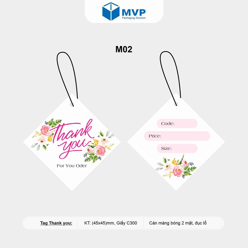 Tag Thanks, Tag Quần Áo, Mác Treo, Thẻ Treo Size (45 x 45)mm, Giấy Couche 300 Cán Màn Bóng