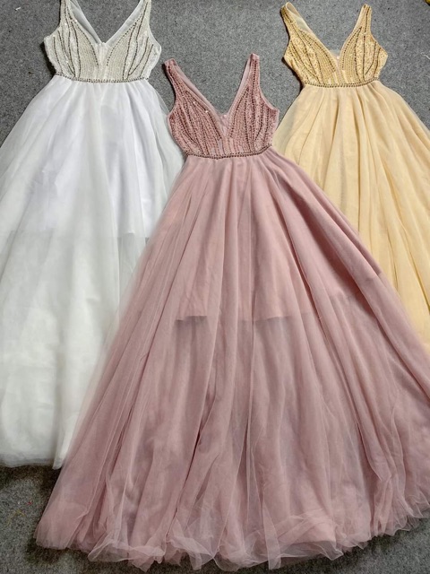 Đầm maxi dự tiệc 2 dây kết cườm TRIPBLE T DRESS -size M/L (kèm ảnh/video thật) MS18V