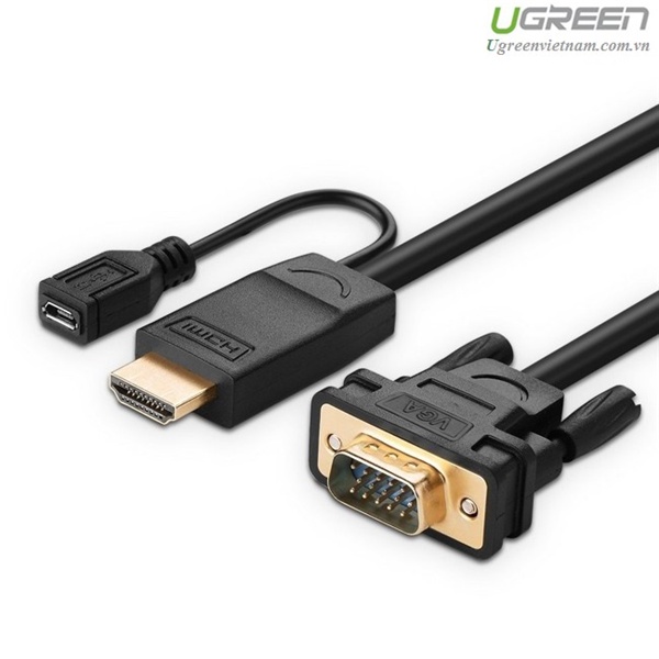 Cáp chuyển đổi HDMI to VGA dài 1.5m Ugreen 30449 hỗ trợ nguồn phụ - Hàng chính hãng