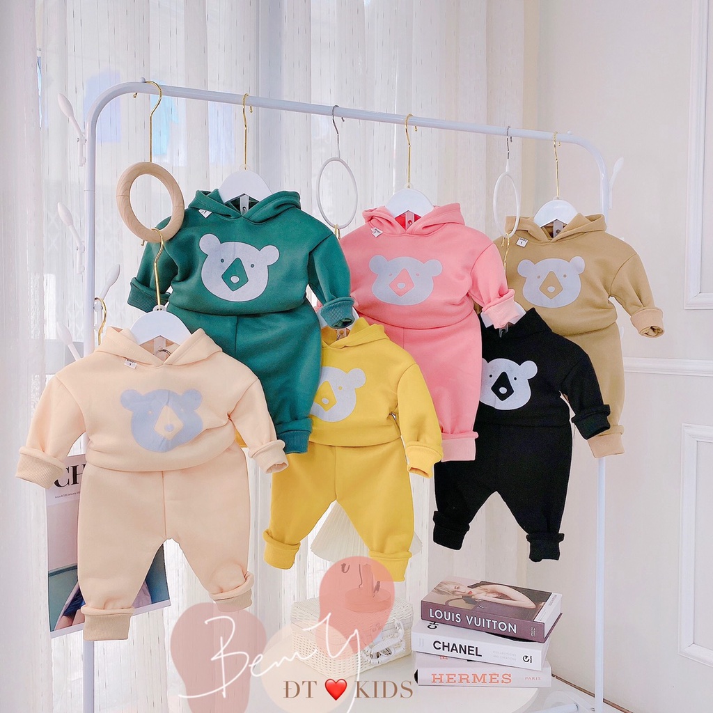 Bộ dài tay chất nỉ bông cho bé trai và bé gái 7-18kg hình gấu nhiều màu siêu đẹp QATE102