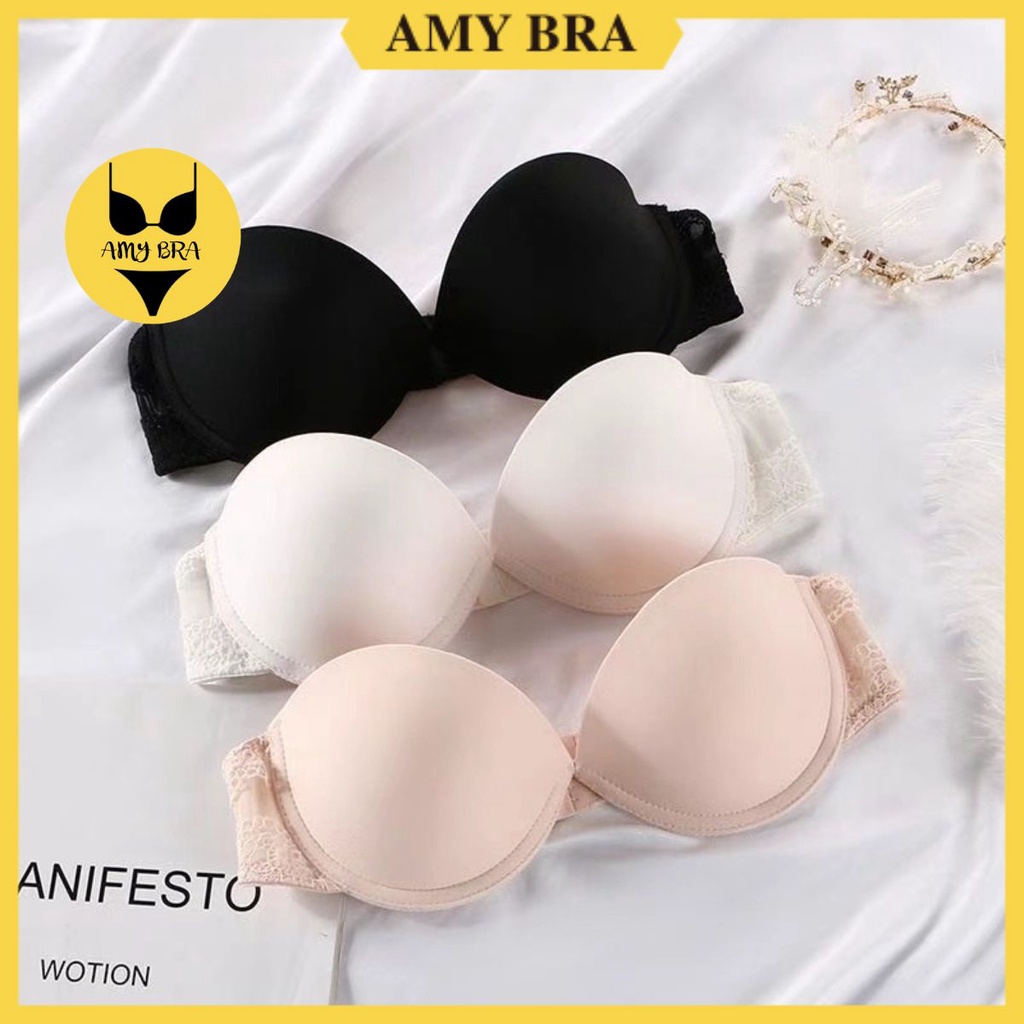 Áo Ngực Nữ Su Có Gọng - Áo Lót Nữ Mút Vừa Nâng Ngực, Đai Phối Ren Cao Cấp AMYBRA A2211