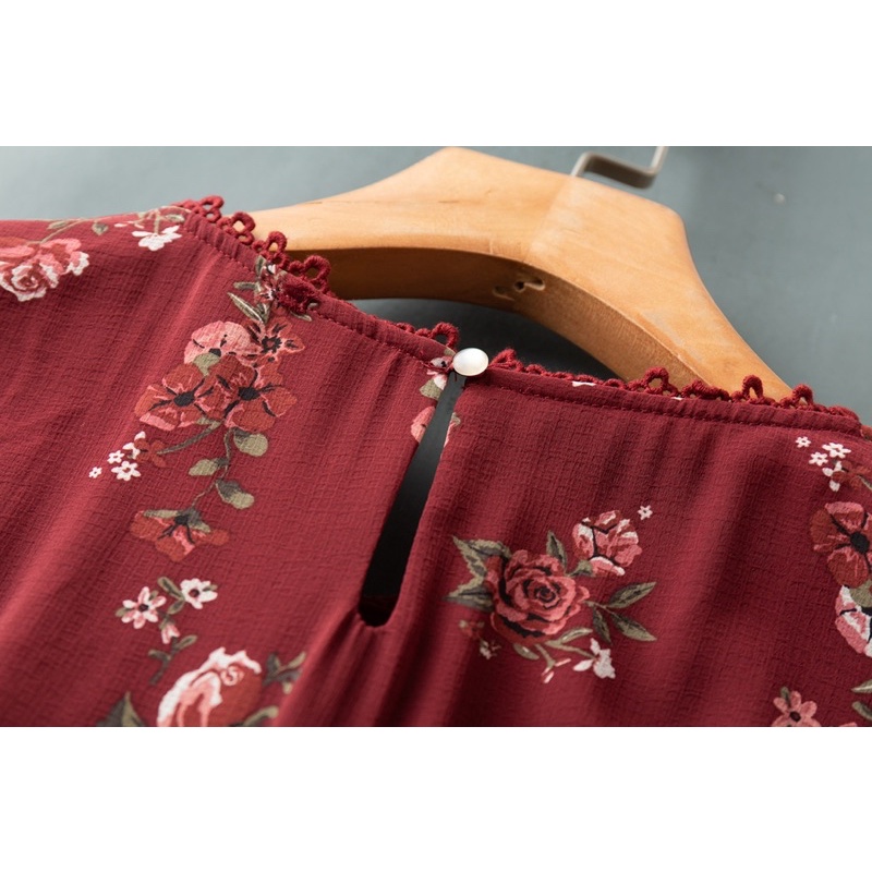 CÓ SẴN Váy hoa tay chuông pha ren HM