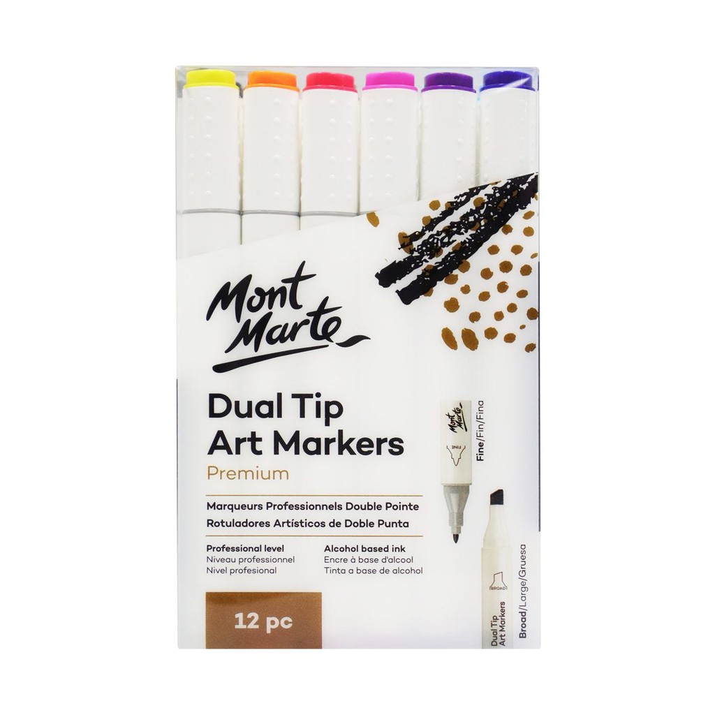 Bộ Bút Marker 12/24 Màu Mont Marte - Dual Tip Art Markers Premium - MMPM0022 / MMPM0028