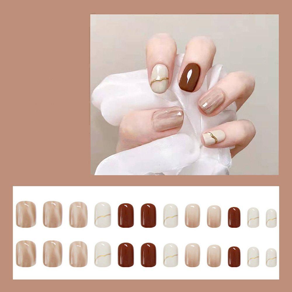 Móng Tay Giả Ngắn Dạng Nhấn Bất Đối Xứng Thời Trang Có Thể Tháo Rời