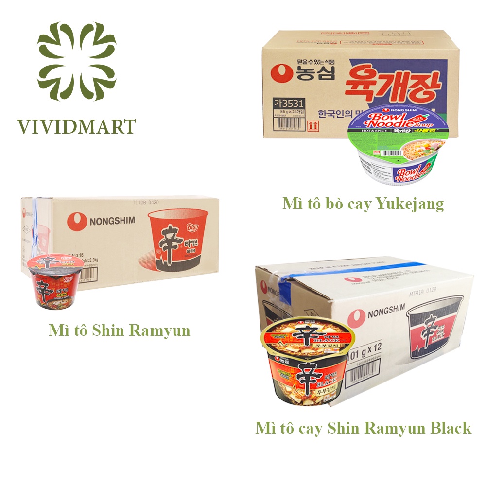 MÌ TÔ ĂN LIỀN HỘP CAY NONGSHIM 3 VỊ: SHIN RAMEN RAMYUN TRUYỀN THỐNG HÀN QUỐC, SHIN BLACK (ĐEN), YUKEJANG BÒ CAY