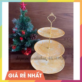 Bộ khay đĩa gốm sứ 3 tầng đẹp mắt giá rẻ - màu vàng sang trọng