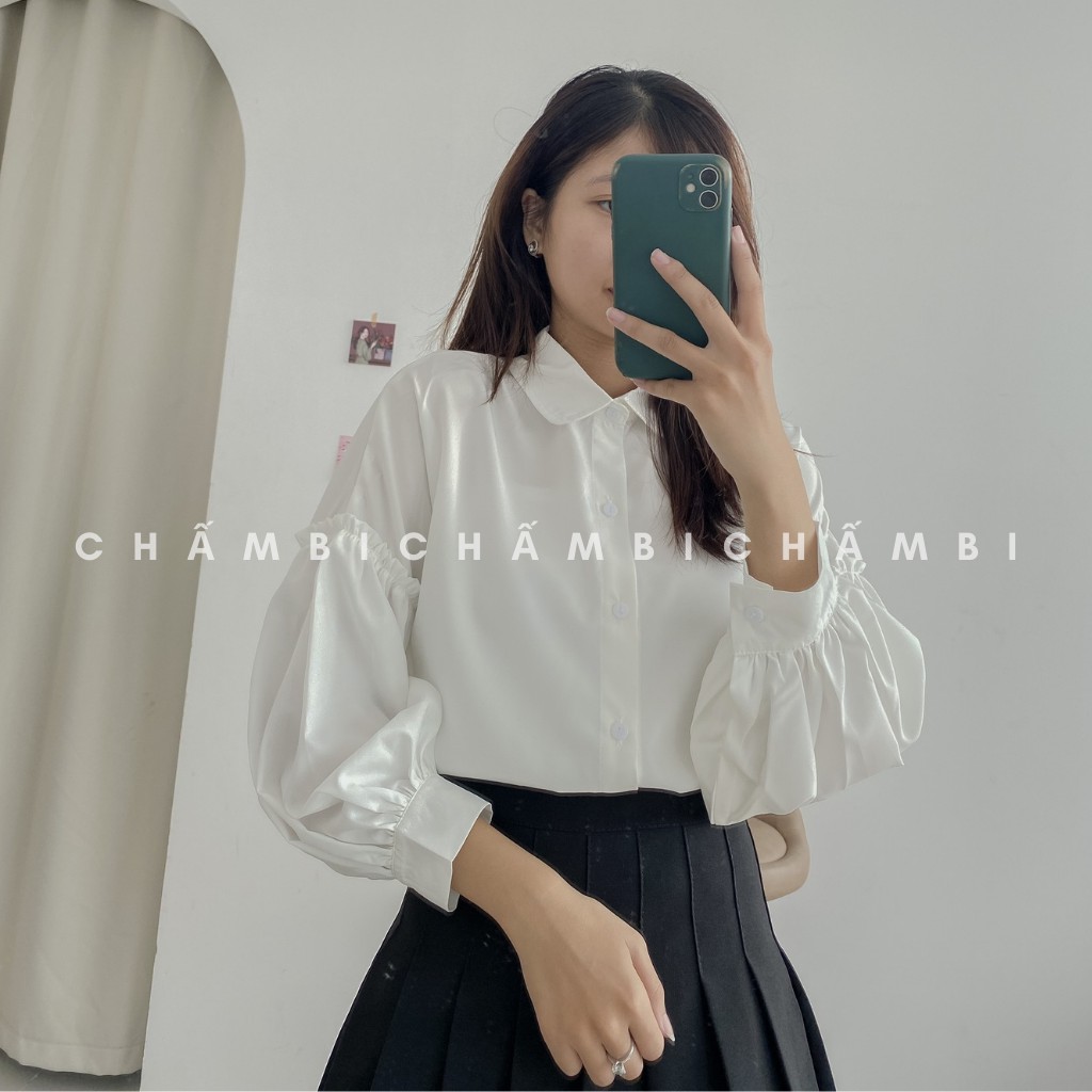 Áo Kiểu Tay Bồng Bèo Nhẹ Chất Thô Lụa Cực Xinh Freesize&lt;53 - A.046