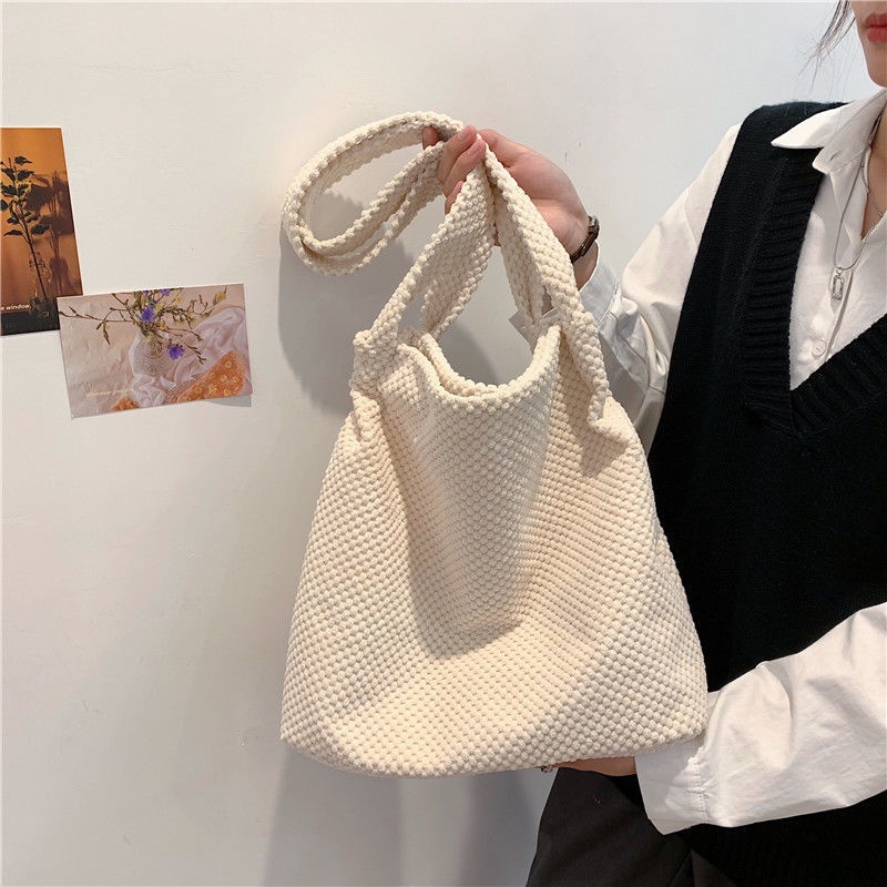 Túi Tote Đeo Vai Vải Cotton Màu Trơn Cầm Tay Phong Cách Phương Tây Thời Trang Mùa Thu 3 Kiểu