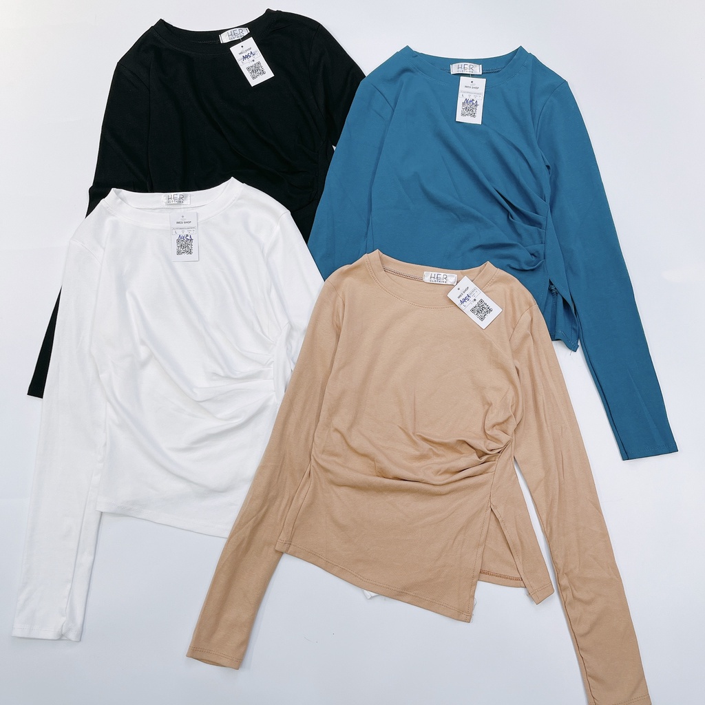 Áo dài tay cổ tròn Xoắn V thân trước cách điệu 1501 IMES SHOP | BigBuy360 - bigbuy360.vn