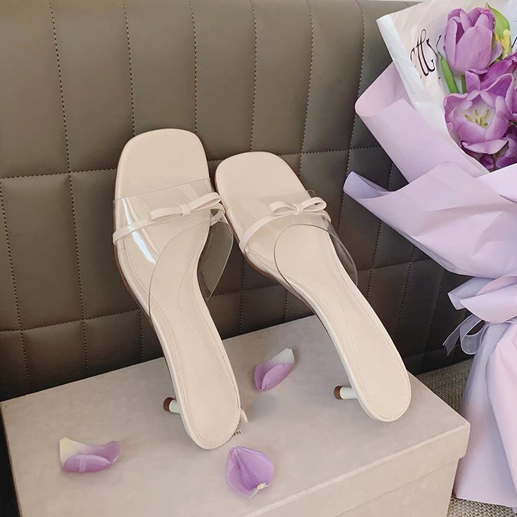 Dép Sandal Cao Gót Trong Suốt Mũi Vuông Thắt Nơ Thời Trang Mùa Hè Cho Nữ