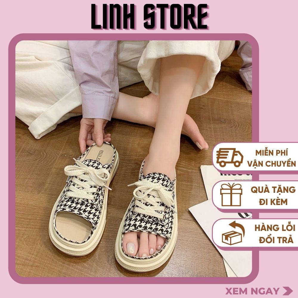 Dép Quai Ngang Linh Store Dép Sandal Quai Ngang Bánh Mỳ Độn Đế 3pCaro Mới Hot Trend - LS23