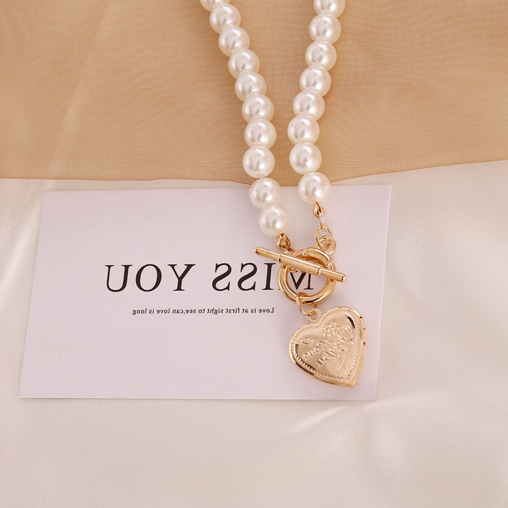 OT Dây Chuyền Mặt Trái Tim Đính Ngọc Trai Nhân Tạo Thời Trang