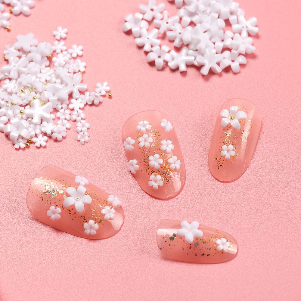 Nhãn Dán Trang Trí Móng Tay 3D DIY Hình Hoa Trắng Mini Thời Trang Dành Cho Nữ