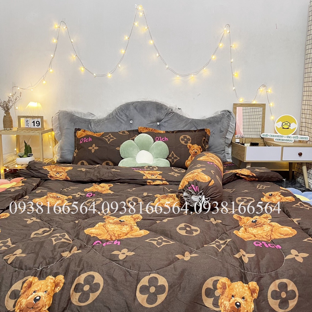 TRỌN BỘ COTTON POLY 5 MÓN CHĂN PHAO DÀY DẶN HÀNG VN GẤU NÂU - ĐỦ KÍCH THƯỚC