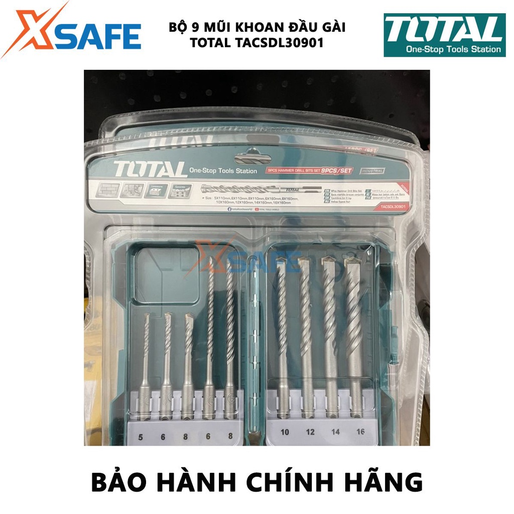 Bộ 9 mũi khoan bê tông TOTAL TACSDL30901 đầu gài kích thước từ 5-16mm chống mài mòn, gỉ set, chịu lực - chính hãng