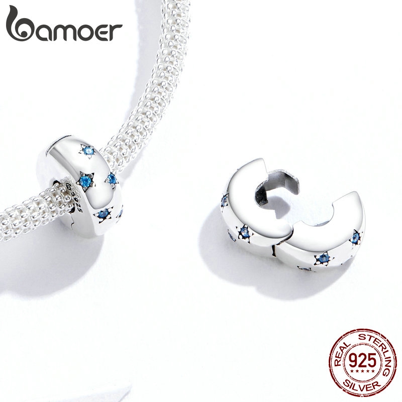 Hạt xỏ trang sức BAMOER BSC253 bạc 925 trang trí sao biển đính đá xanh dương làm vòng đeo tay