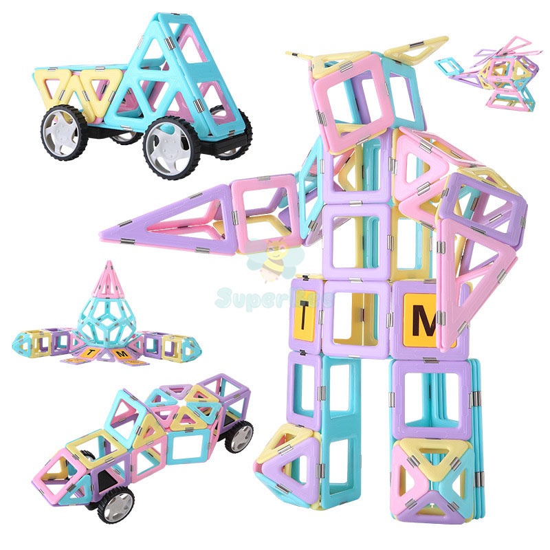 Bộ Đồ Chơi Lắp Ráp Nam Châm Màu Pastel 76PCS, Xếp Hình SuperBee, Đồ Chơi Thông Minh Phát Triển Trí Tuệ cao cấp