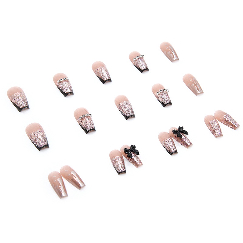 Móng Tay Múa Ba Lê Đính Đá Kim Cương Màu Đen Đỏ Lấp Lánh Tạo Bầu Không Khí Văn Hóa Bán Sỉ