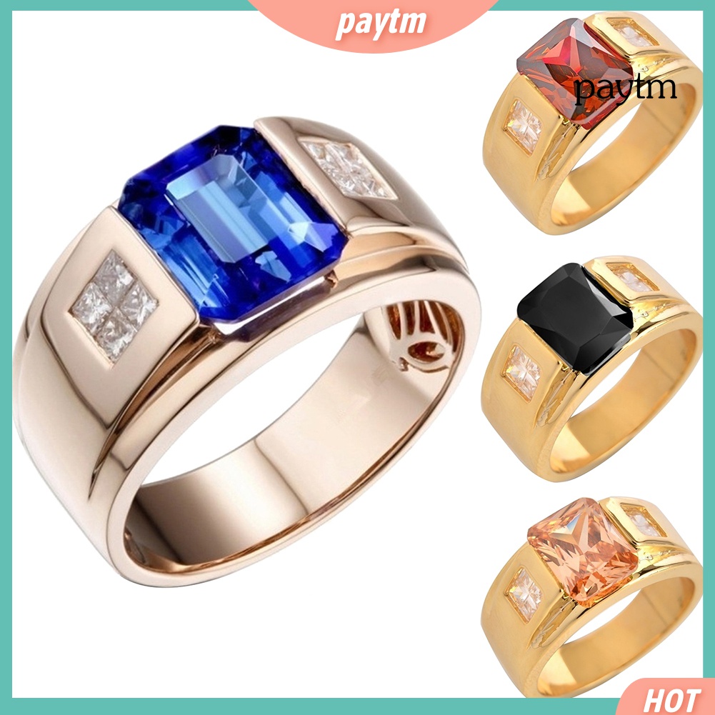 Nhẫn đính kim cương nhân tạo vuông thời trang cưới cho nam