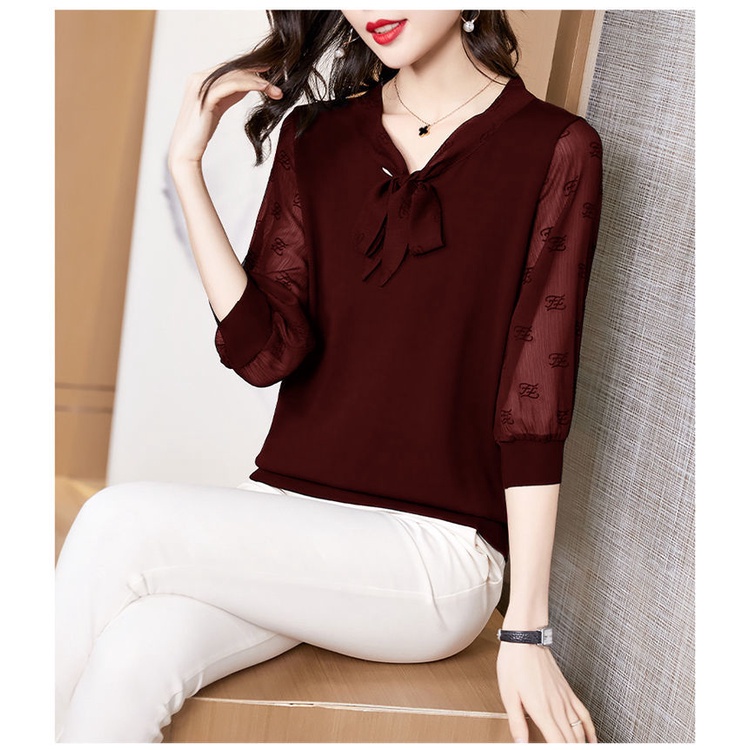 Áo sơ mi chiffon tay dài thời trang cho phụ nữ trung niên