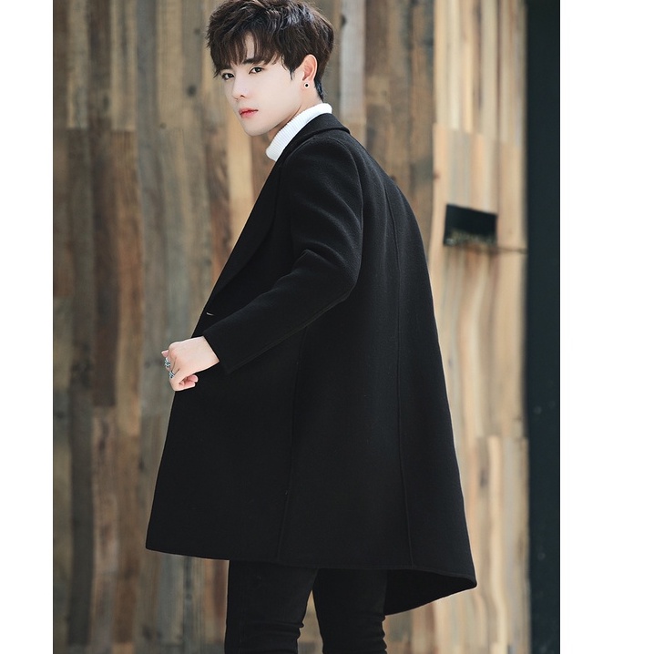 Áo Khoác Dạ Dáng Dài Form Rộng AKD05 Hàn Quốc Áo Măng Tô Nam Thời Trang Nam Thanh Lịch Màu Đen MrHero