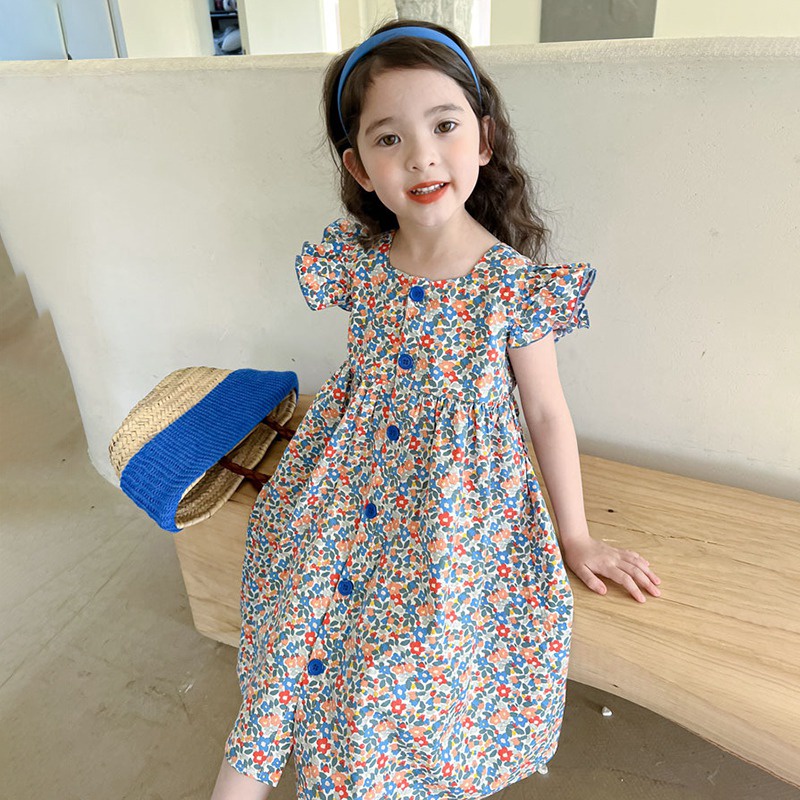 Đầm Tay Phồng Cổ Vuông In Họa Tiết Hoa Thời Trang Mùa Hè Xinh Xắn Cho Bé Gái